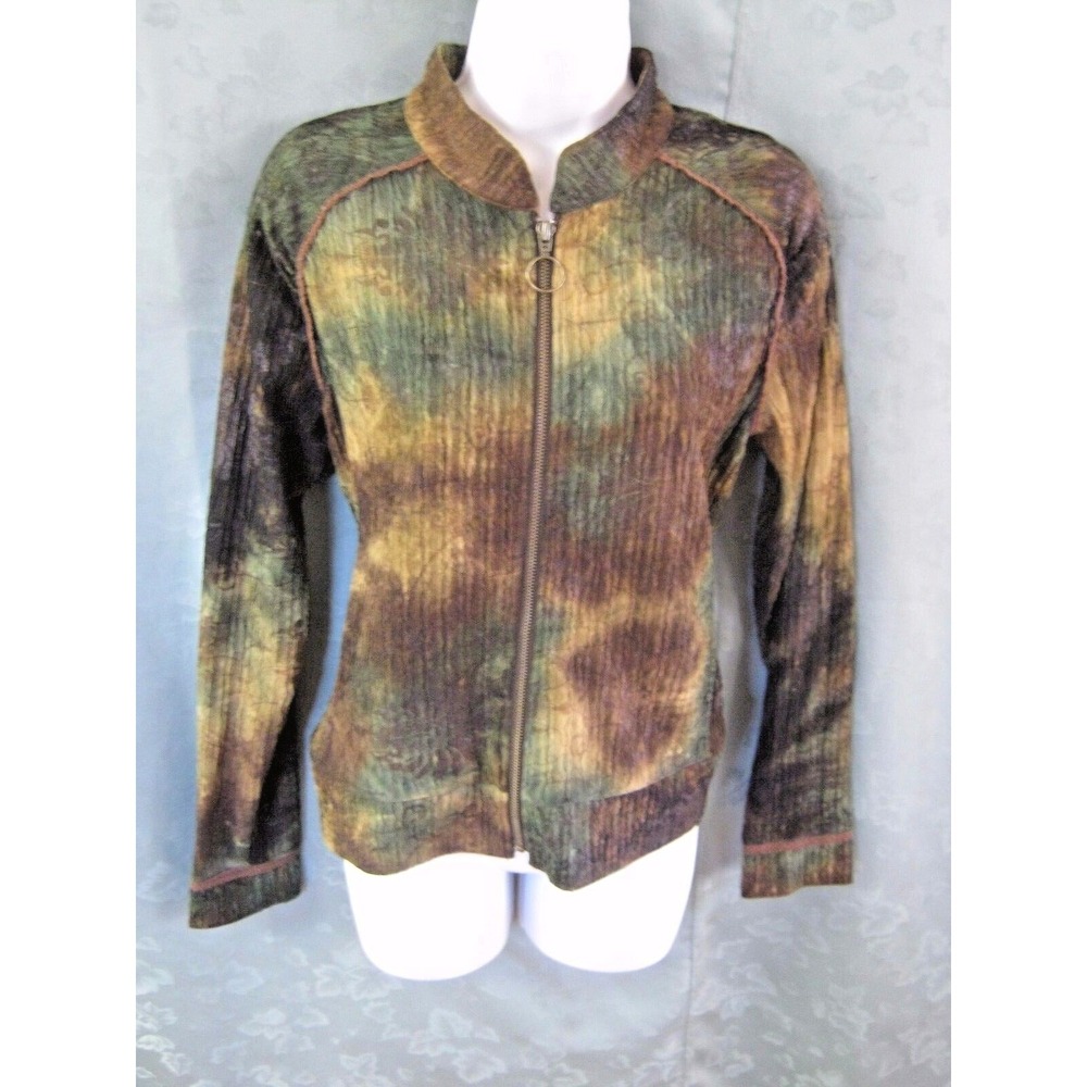 Multiples Jacket Size Small Crinkle Texture Tie Dye Floral Lightweight Zip Front